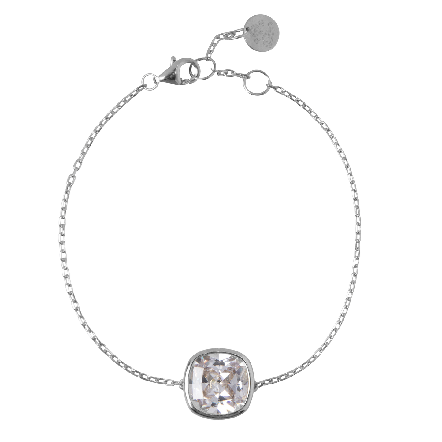 Zilveren fijne armband met witte zirkona steen