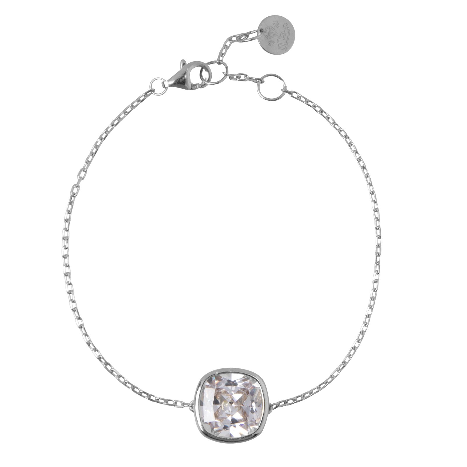 Zilveren fijne armband met witte zirkona steen