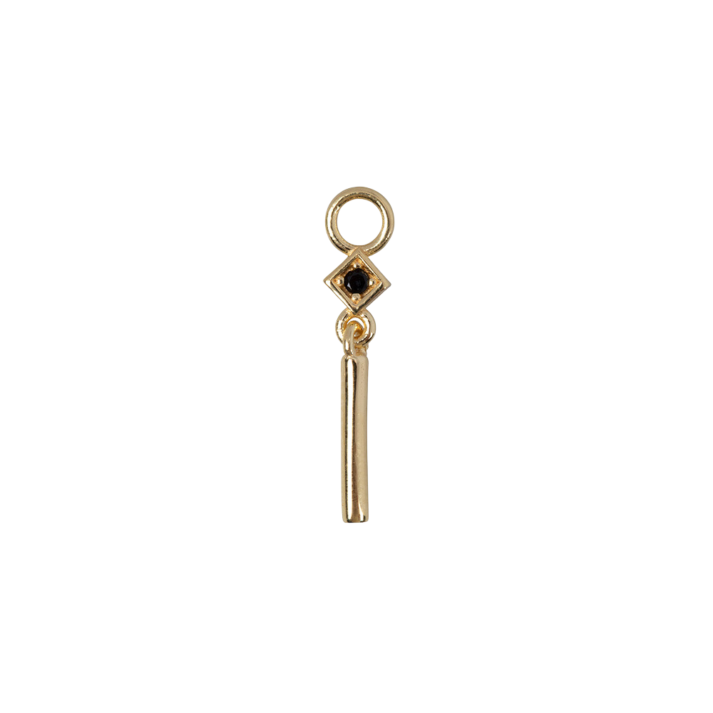 Pendant/hangertje voor oorring ruit 18kt gold vermeil met zwarte zirkonia steen