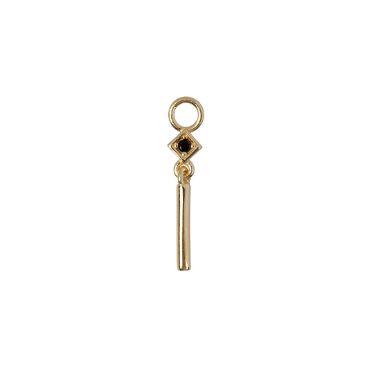 Pendant/hangertje voor oorring ruit 18kt gold vermeil met zwarte zirkonia steen